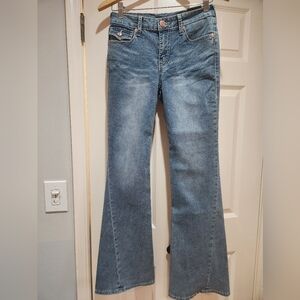 True Religion Joey Big T Flap Flare Light Blue Flare Jeans NWT Size 27. NEW